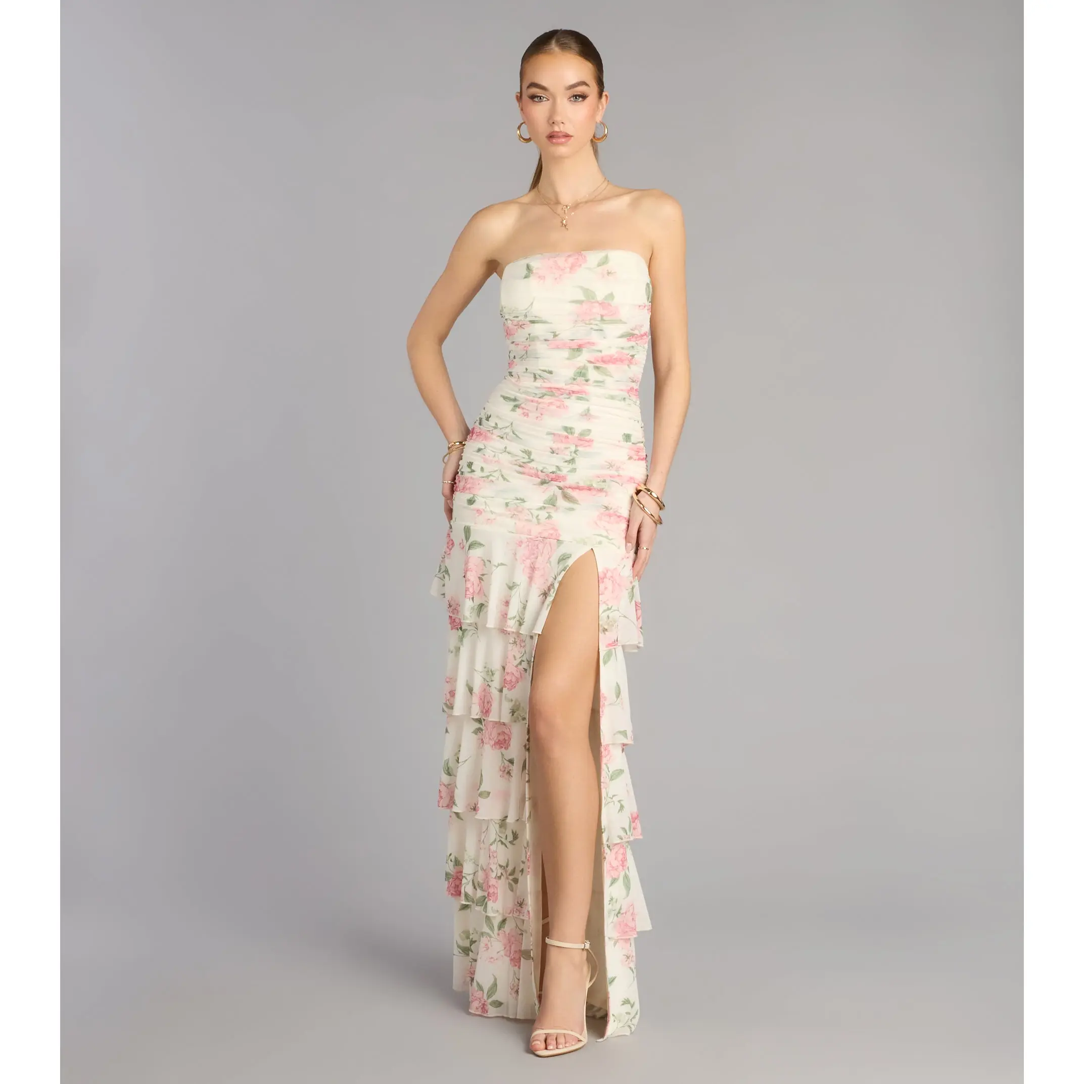 Hadley Floral A-Line Slit Formal Dress Hadley Floral A-Line Slit Formal Dress