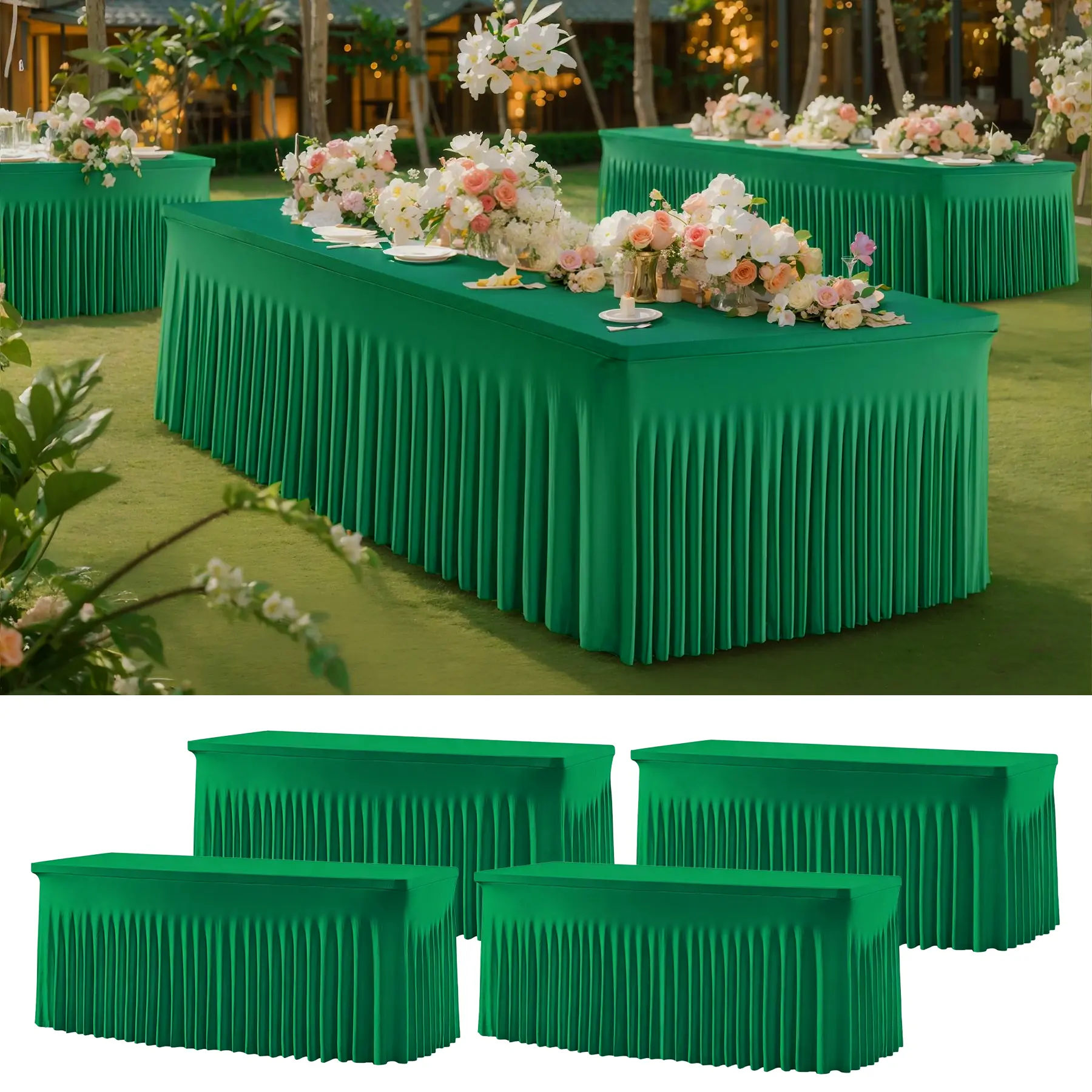 4-Piece Elastane Stretchy Rectangle Tablecloths (4 ft-6 ft-8 ft) - Classic, Washable, Stain-Resistant, Wrinkle-Resistant Holiday Table Covers for Weddings, Party Decor, Home Use