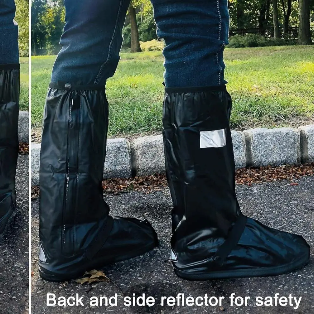 Heavy-Duty Waterproof Shoe Covers for Cycling & Commuting - Reusable Anti-Slip Rain Boot Protectors with Reflective Safety Strips, Durable Weather-Proof Gear for Outdoor Work