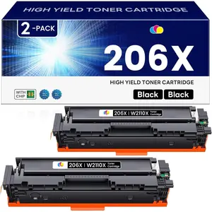 206X W2110X Toner  Black 2 Pack High Yield Replacement for  206X W2110X Color Pro M255dw M255nw; MFP M282nw M283cdw M283fdn M283fdw Ink Cartridges with Chip