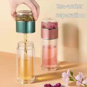 Glass Loose Leaf Tea Infuser Set – Aesthetic "Slow Living" Travel Mug with Portable Case| Iced & Hot Tea Maker for Tea Lovers, Reusable Strainer for Office/Home, TikTok Viral Tea Gift Set – Pink Gold