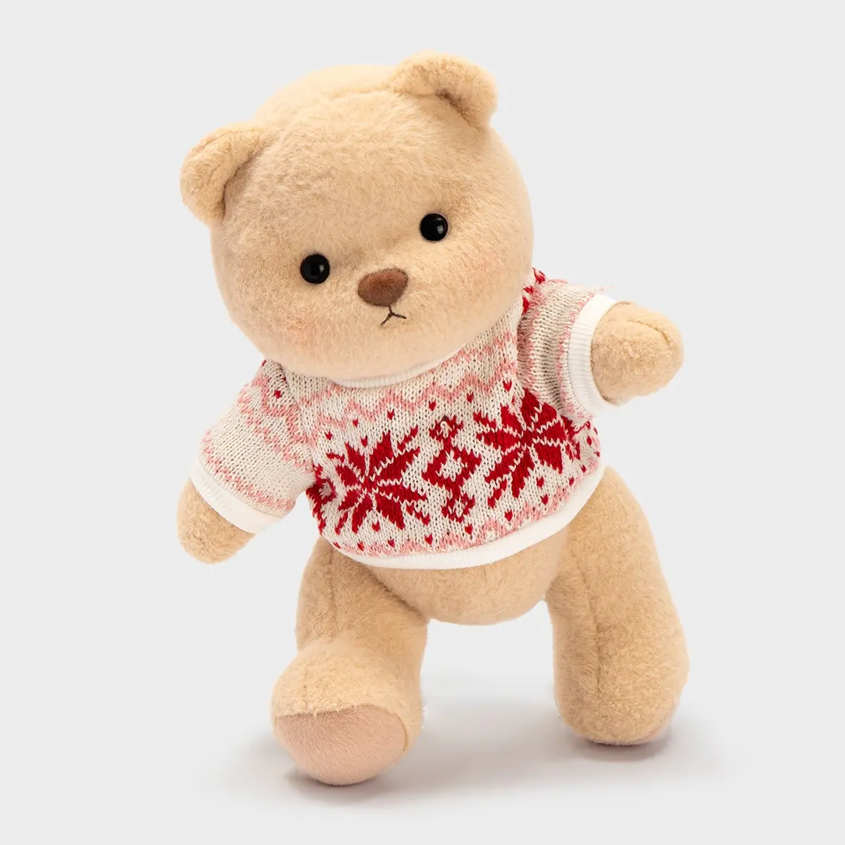 Getahug Christmas Snowflake Sweater White Teddybear Stuffed Animal, Handmade Moveable Jointed Soft Cuddly Stuffed Toy Gift, Moveable Stuffed Animal