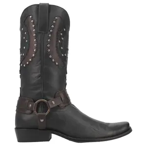 Dingo Mens War Eagle Studded Square Toe Pull On Casual Boots Mid Calf - Black
