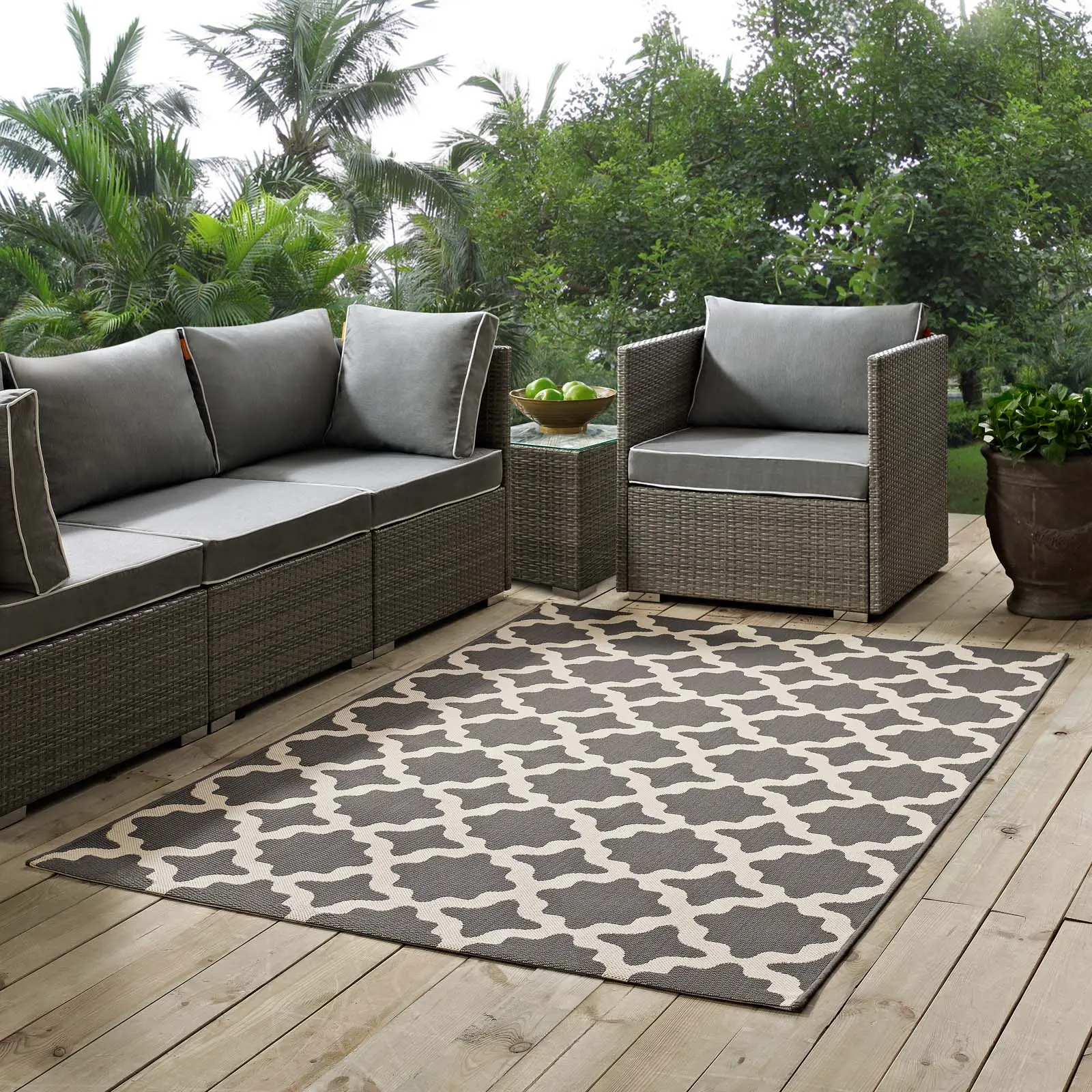 Modway Cerelia Moroccan Trellis 9x12 Indoor-Outdoor Area Rug - Gray & Beige, Durable Outdoor Patio Rug for Living Spaces