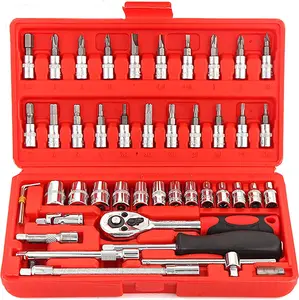 46-Piece 1/4" Drive Ratchet Socket Wrench Set, Metric Socket Ratchet Wrench Kit, Heavy-Duty Chrome Vanadium Steel Automotive & Household Repair Tool Set with Quick-Release Ratchet, Extension Bars & Universal Joint，Ideal Gift for Father's Day
