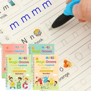 4 Pc Reusable Grooved Writing Books for Kids Ages 3-8 with Handwriting Practice, Calligraphy Skill Development - Magic Practice Copybook