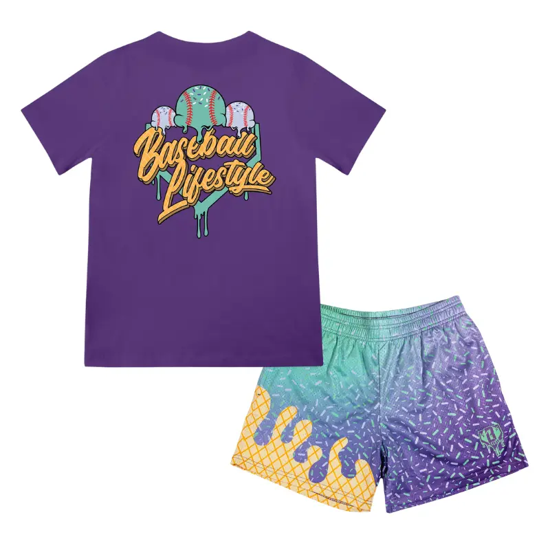 Baseball Lifestyle 101 Ice Cream Youth Shorts And Tee Set | Galaxy Grape