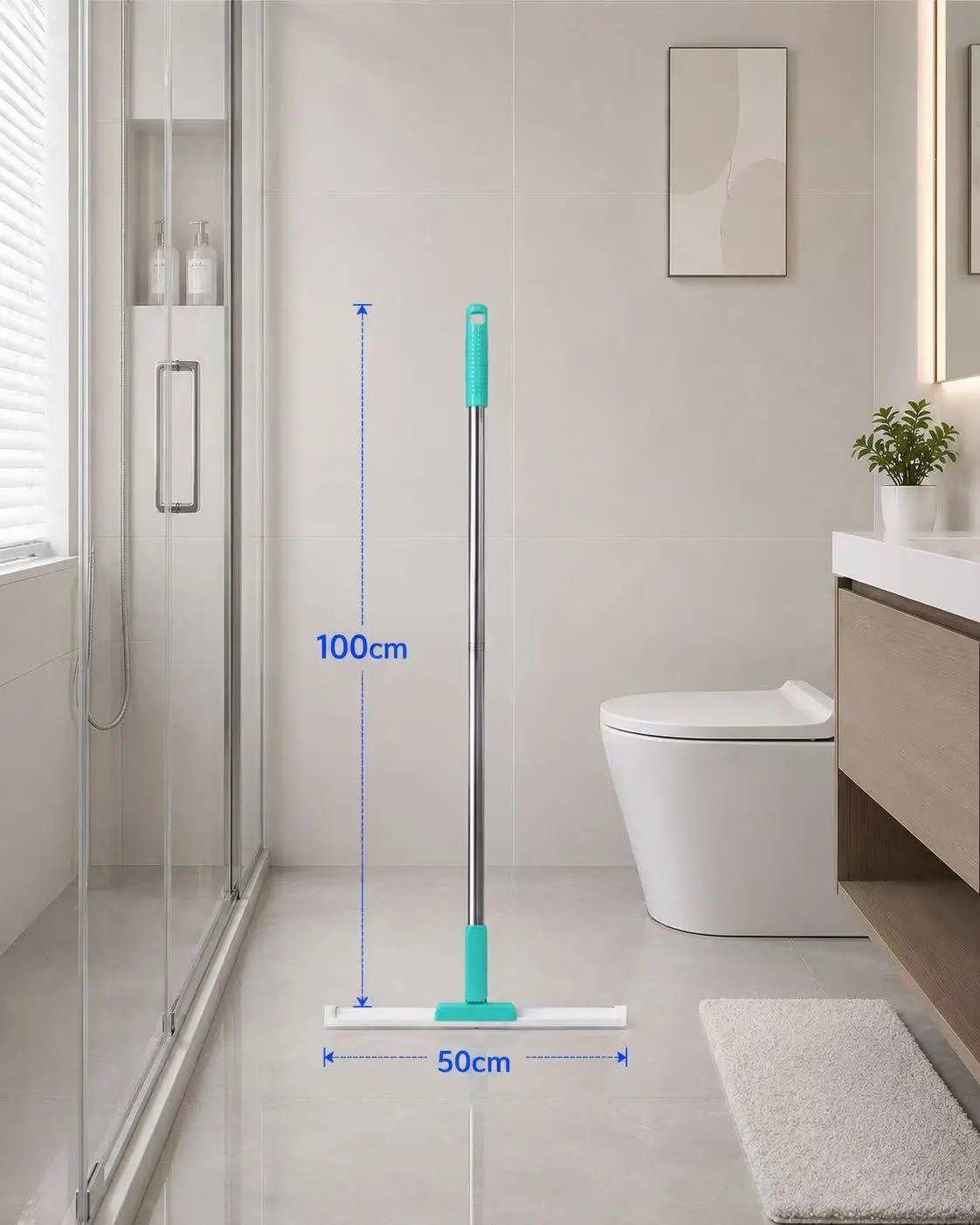 3-in-1 Stainless Steel Floor Squeegee & Rubber Broom with Silicone Blade, Wet/Dry Multifunctional Cleaning Tool for Tile Floors, Removes Pet Hair, Dust, Dirt & Liquids, 1 Pack