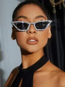 Rhinestone Decorated Sunglasses, Trendy Casual Sunglasses for Everyday Use, Fashion Accessories for Outdoor Activities