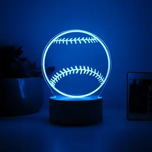 Baseball 3D Night Light, 7 Color Options, Modern USB Powered Desk Lamp, Touch Control, Polished Surface, Adjustable Atmosphere Light for Office, Bedroom, Home Decor, Led Mood Light