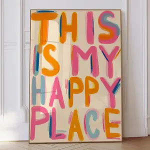 This Is My Happy Place Wall Art, Orange Pink Poster, Preppy Print, Retro Trendy Wall Art, Aesthetic Dorm Decor, No Frame Poster Prints, Wall Hanging Decor