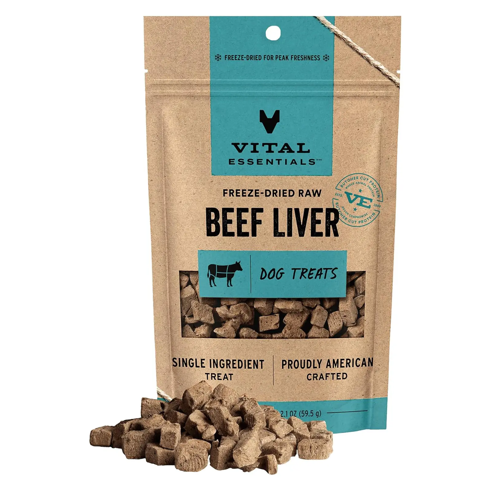 Vital Essentials Freeze Dried Dog Treats, Beef Liver, 2.1 oz Bag Single Ingredient, Made With 100% Beef Liver, Grain-Free Training Treats, USA Made with U.S. & Globally Sourced Ingredients