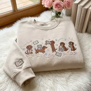 Embroidered Dachshund Book Lover Shirt, Reading Wiener Dog Tee, Bookish Shirt, Dog Moms Gift