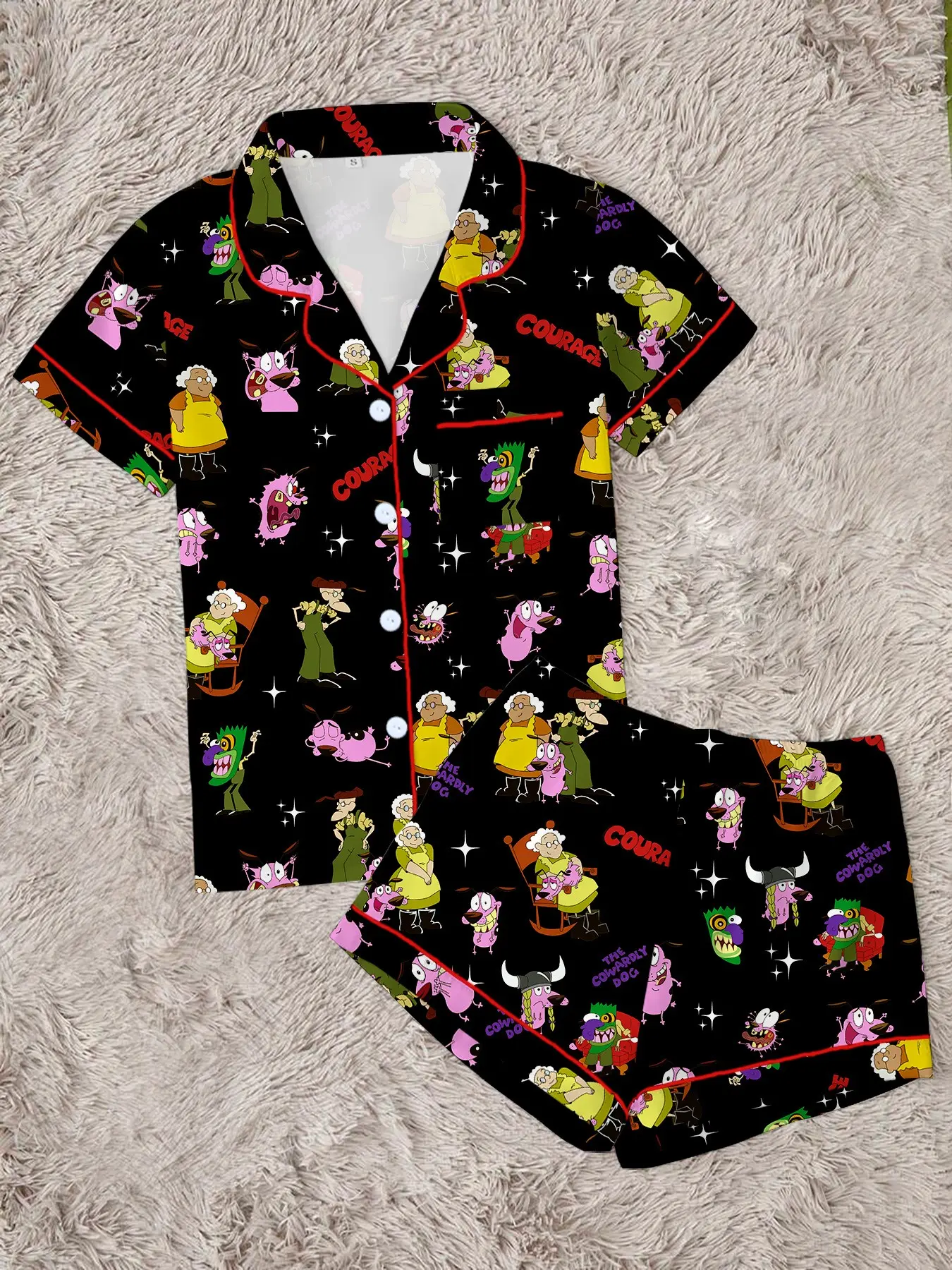 Women's Pajama Set Pjs, Dog Print Two-Piece Comfortable Sleepwear All Season Loungewear, Short Sleeve Button-Up Top Shirt and Elastic Shorts, Casual Everyday Homewear, Party Gift