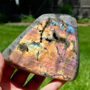 1.7lb XL Pink Purple Sunset Labradorite Crystal Freeform Tower, Super Flashy Spectrolite