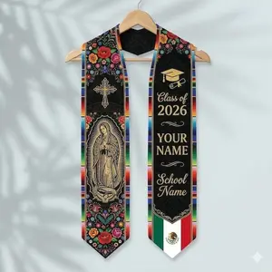 Personalized Mexican Graduation Stole 2026, Virgen de Guadalupe Floral Sash, Custom Name School Stole, Mexican Grad Gift