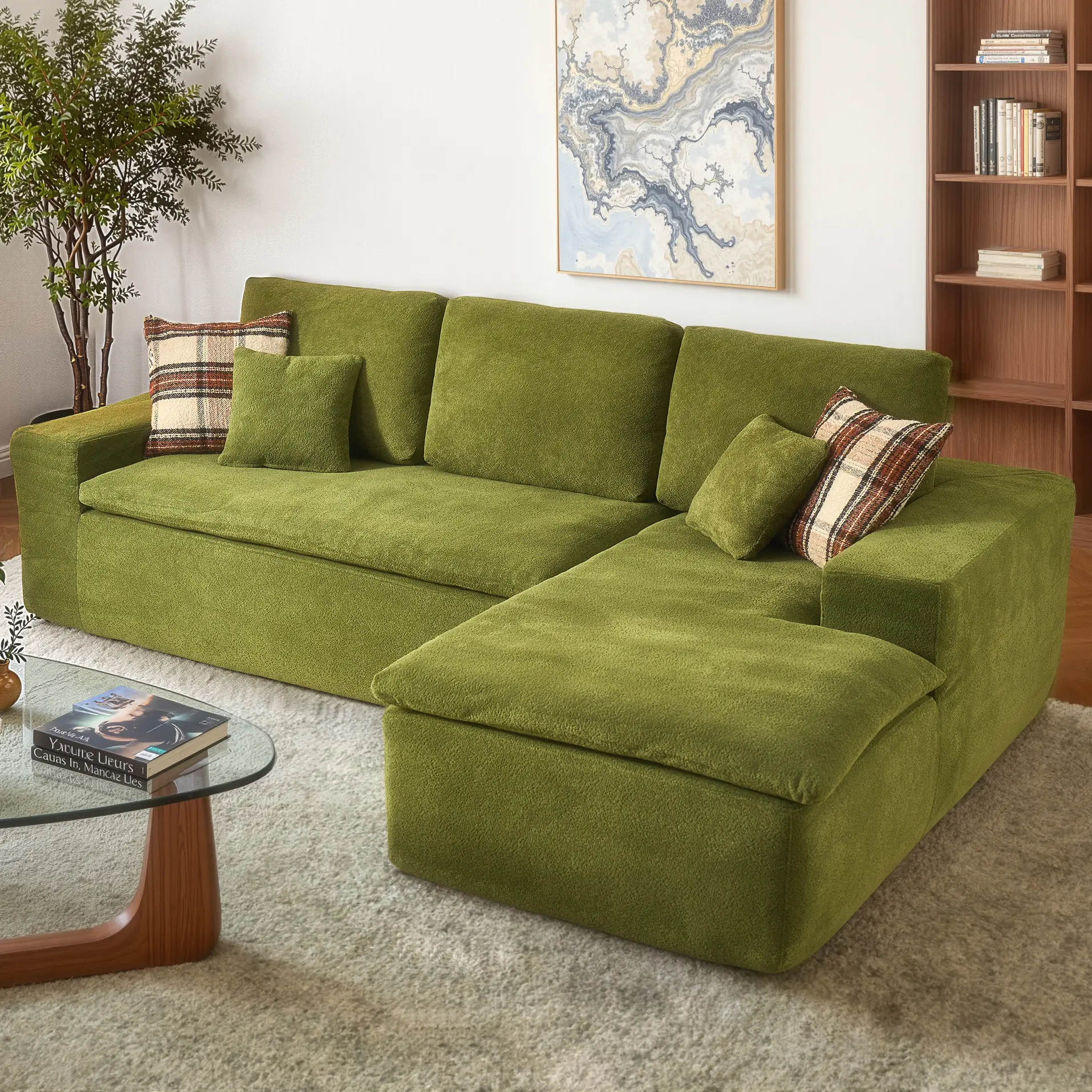 Green Cloud Velvet Right Chaise