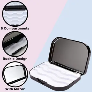 6-Compartment Eyelash Storage Case with Mirror – Portable Makeup Organizer for Lashes, Perfect for Travel & Touch-Ups (Black/Pink, 1PC) pocket size makeup tool