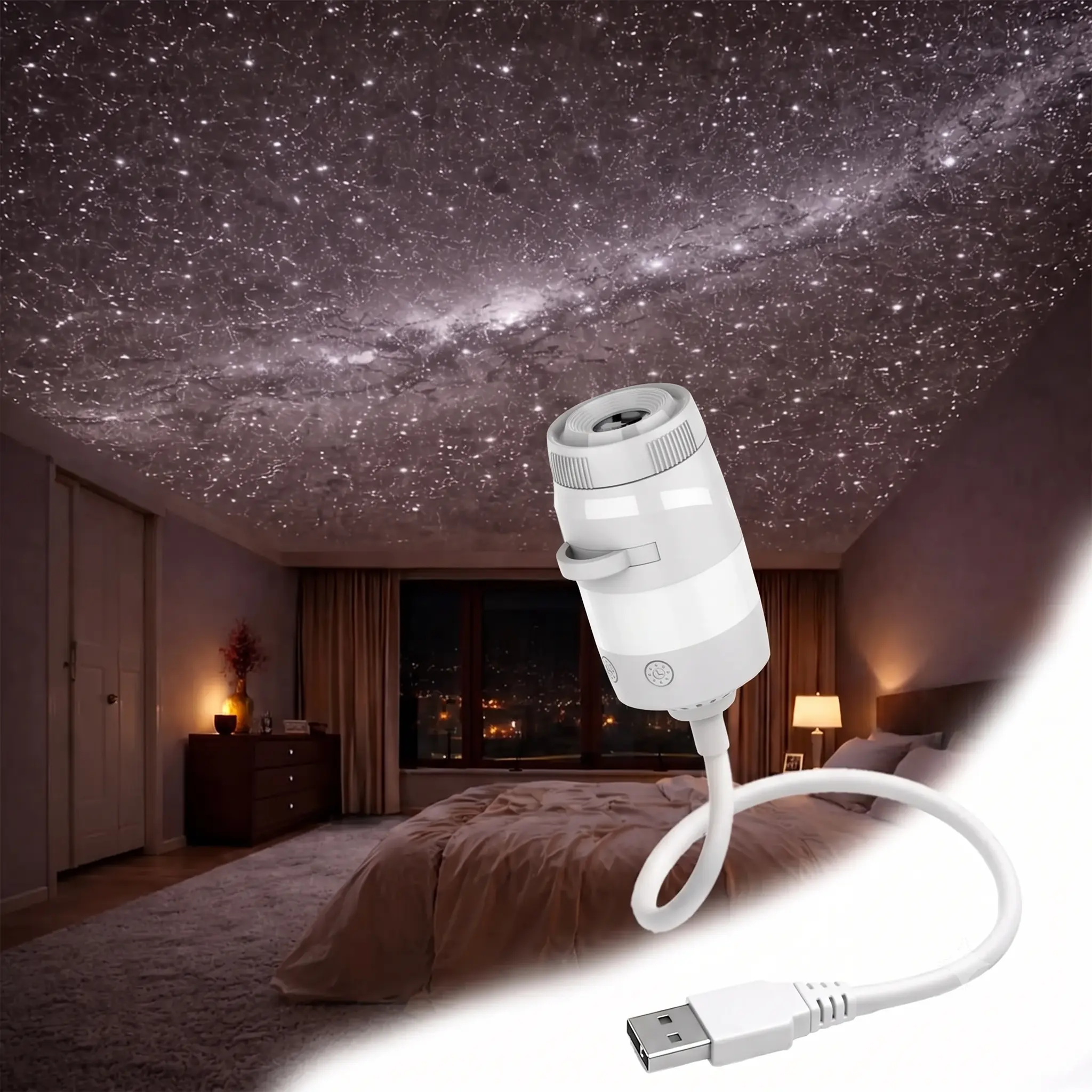 2-in-1 Galaxy Projector Night Light, USB Portable Starry Sky Night Light Projector for Bedroom, Mini LED Nightlight Wall Lamp for Kids & Adults, Dreamy Ceiling Decor