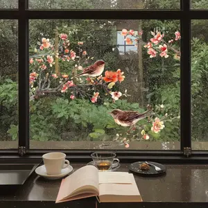 A new style branch, bird and flower Decorative Decal window sticker, double-sided visible static glass sticker, for bedroom, living room and bathroom window decoration, model D20156