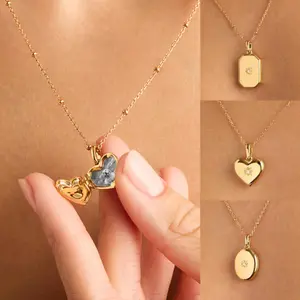 Fashion Simple Zircon Heart Adjustable Oval Photo Album Necklace Hot Selling Adjustable Zircon Necklace Gold Plated woman trendy fashion jewelry high quality fashion jewelry