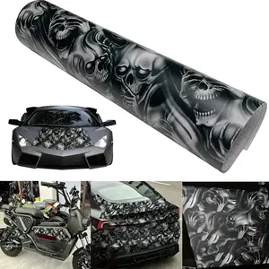 Creative Skull Pattern Car Sticker, Vinyl Wrap Roll Sticker, Anti-scratch Car Motorcycle Wrap Film, Car Exterior Decoration Accessories