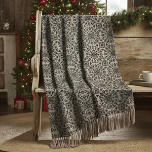 Medallion Black Tan Jacquard Woven Throw