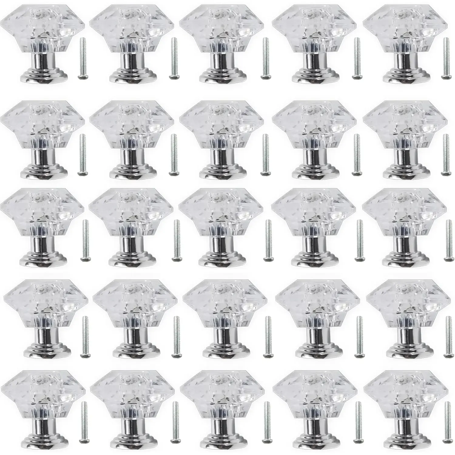 26PCS 24mm Silver Crystal Plastic Doorknobs - Strong Contemporary Home Improvement Hardware for Dresser, Kitchen Drawer, Good Decoration