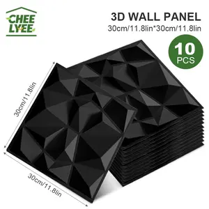 10 Pack Self-Adhesive 3D Wall Panels - Black & White PVC Wall Decor 11.8"x11.8", Indoor and Outdoor Use, Waterproof Removable Textured Wall Tiles for Bedroom Living Room Bathroom Kitchen DIY Home Makeover