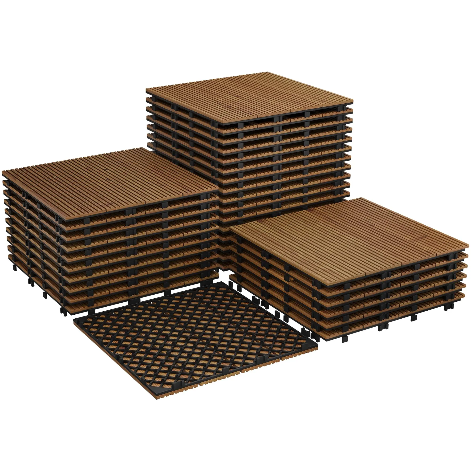Garvee 22 interlocking tiles, 30.5 x 30.5 cm, solid acacia wood flooring for outdoor and indoor use, waterproof for all seasons, tiles for patio, balcony, pool, terrace, brown
