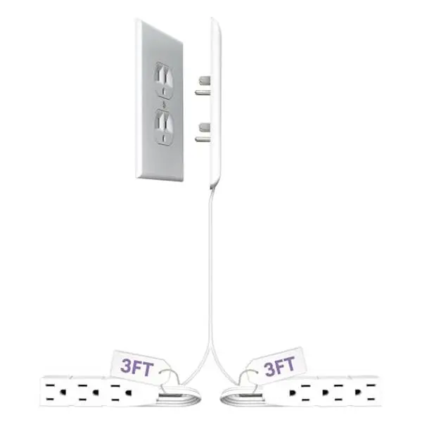 Sleek Socket Ultra-Thin Electrical Outlet Cover with 3 Outlet Power Strip and Cord Management Kit, 3-Foot, Standard Size