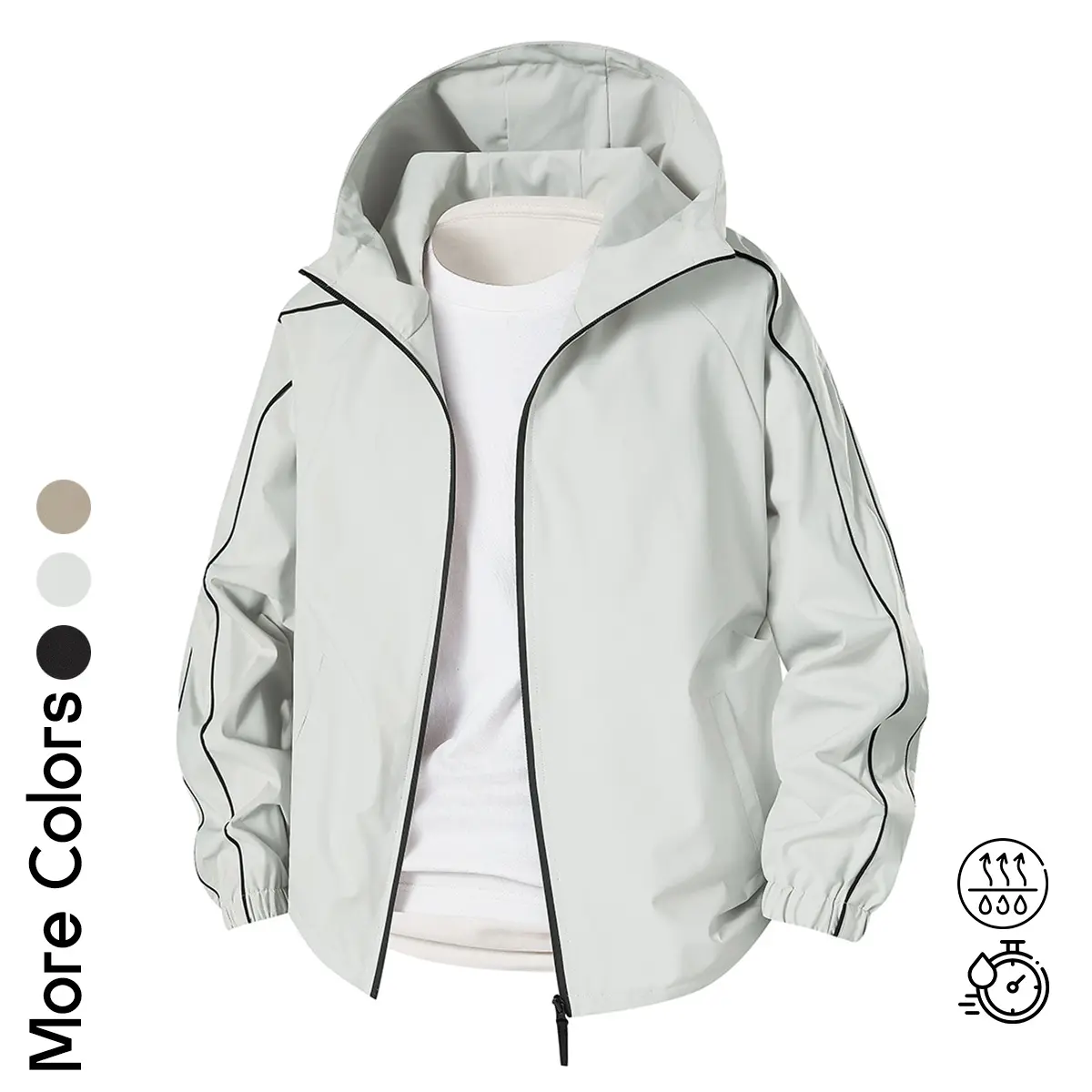 Men's Athletic Full-Zip Sun Hoodies - Quick Dry Water-Resistant Performance Jacket, Summer Thin Outdoor Hiking Running Windbreaker