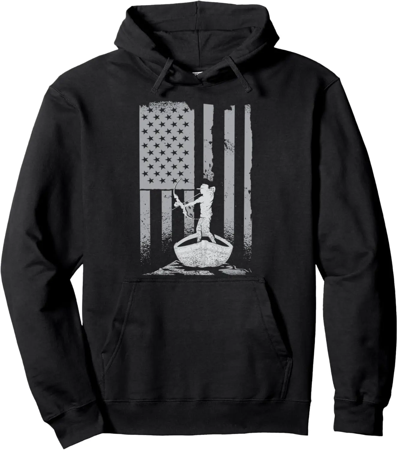 Bowfishing Vintage Look American Flag, Bow Hunting For Fish Pullover Hoodie