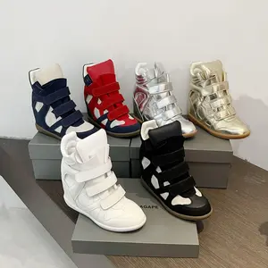Spring 2026 Thick-Soled Inner Height-Increasing Velcro Casual High-Top Women's Versatile Color-Matching Sports Shoes for Everyday Wear