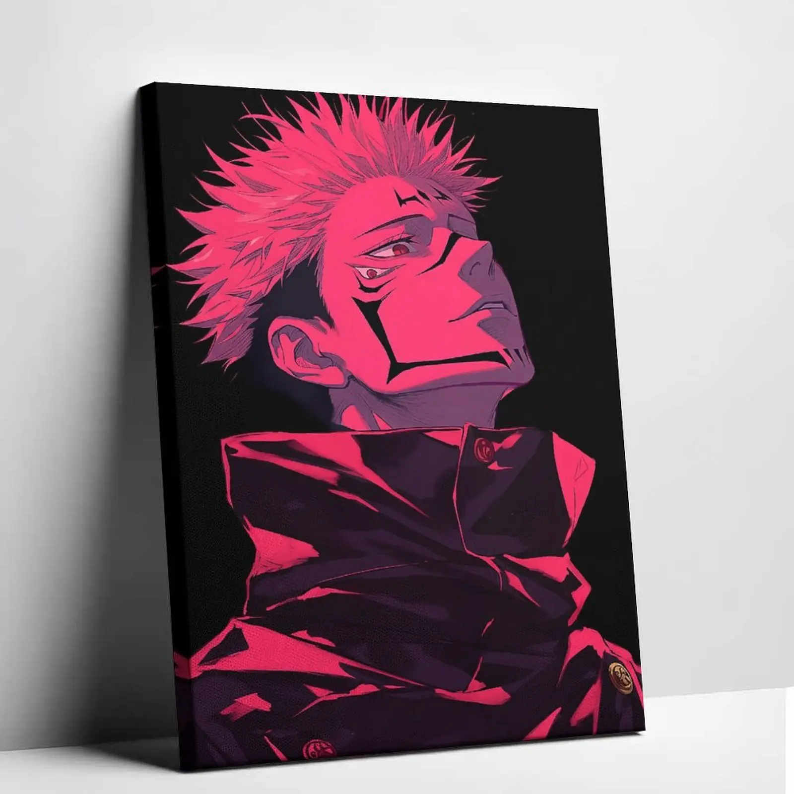 Jujutsu Kaisen Ryomen Sukuna Neon Pink Silhouette Canvas Wall Art, Dark Aesthetic Manga-Style Poster, Anime Room Decor for Living Room Bedroom, Otaku Gift & Collectible Home Decor Print, Collectibles, Otaku Style