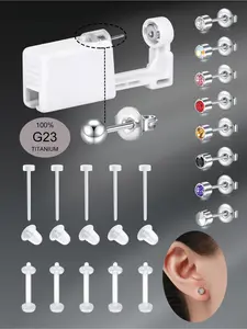 11pcs Ear Piercing Kit Silver，Self At-Home Kit For Cartilage Helix Ear Studs,10pcs Clear Studs Clear Earrings Plastic Earrings For Sports