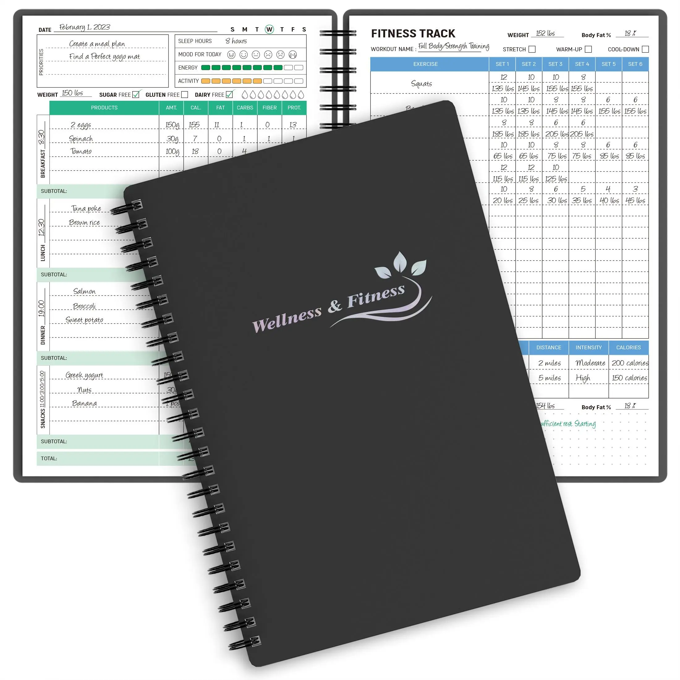 A5 Durable Wellness-Fitness Planner Notebook - All-In-1 Office Stationery Tool for Adults, with Daily Diet, Health, Weight Loss, Sleep, Nutrition, Meal, Habit Tracking & Progress Tracking for Gluten-Free Workout Planning