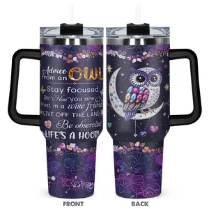 Owl Pattern Tumbler, 1 Count 40oz Stainless Steel Insulated and Durable Water Bottle with Lid, Birthday Gift for Friend, Tumbler Cup, Insulated Water Bottles, Insulated Drinkware