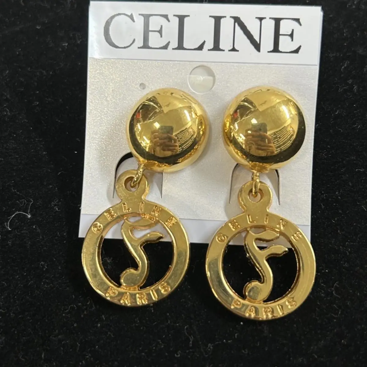 Pre-owned Celine As Shown Shoulder Bags Vintage Music Note Motif Circle Logo Drop Clip on Earrings 10266611