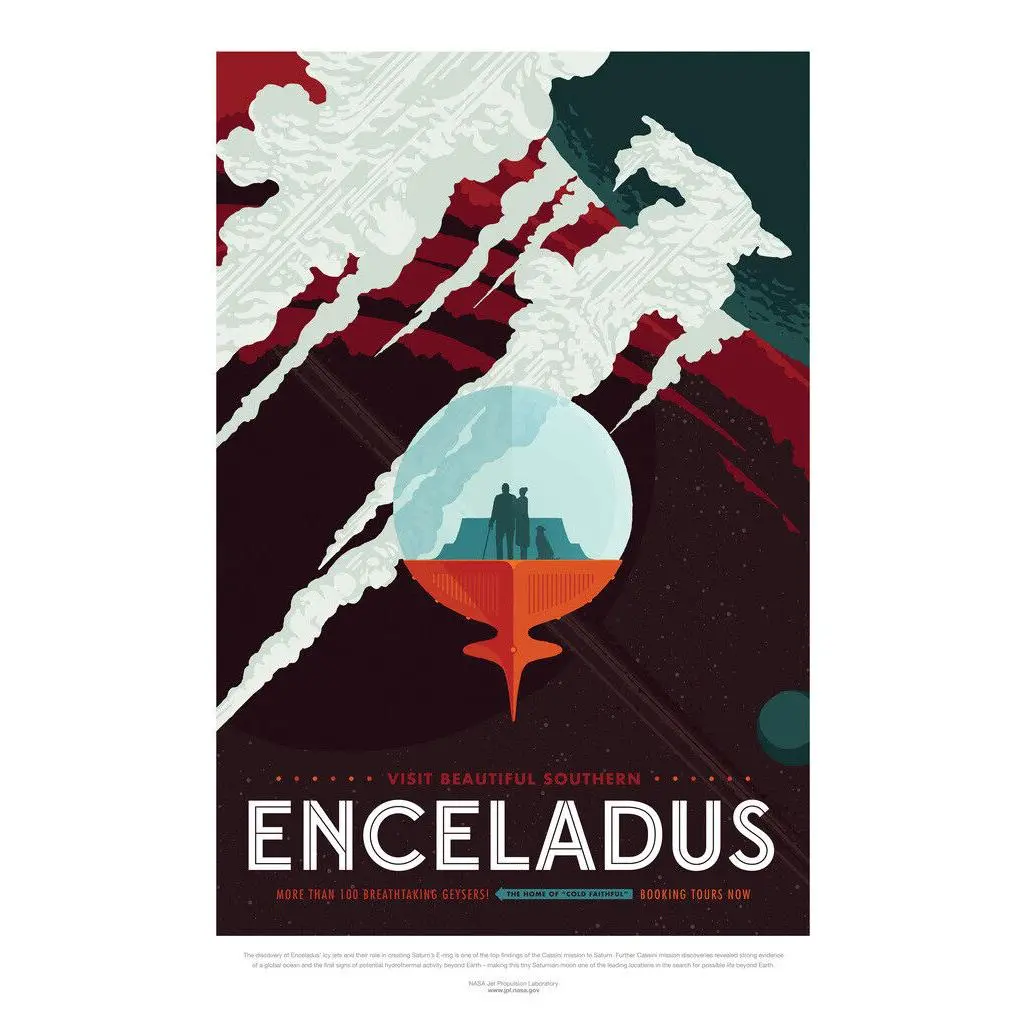 Retro Home Decor - Enceladus NASA Space Travel Cool Wall Decor Art Print Poster 12x18 - Canvas Poster Colorful Gifts Room Decoration Ornaments Artistic Photo