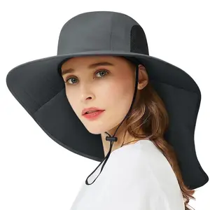 Loritta Outdoor Sun Hats for Women, Wide Brim UPF Protection Summer Garden Fishing Hat with Neck Flap, Deep Gray