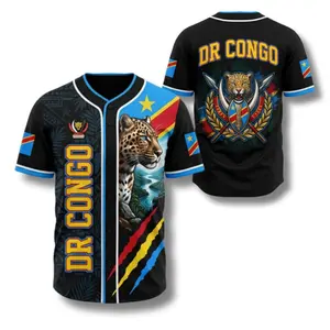 DR Congo Baseball Jersey Shirt – Congo Flag Button Up Shirt, Leopard Pattern Fan Gift, African Pride Sports Jersey