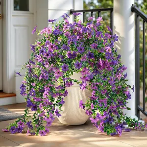 Chessie Artificial Flowers for Outdoor Faux Hanging Plants Spring Outside Decoration,2Bundles Fake Silk Flowers Realistic Outdoor Flowers No Fade UV Resistant Porch Patio Window Yard Balcony Decor