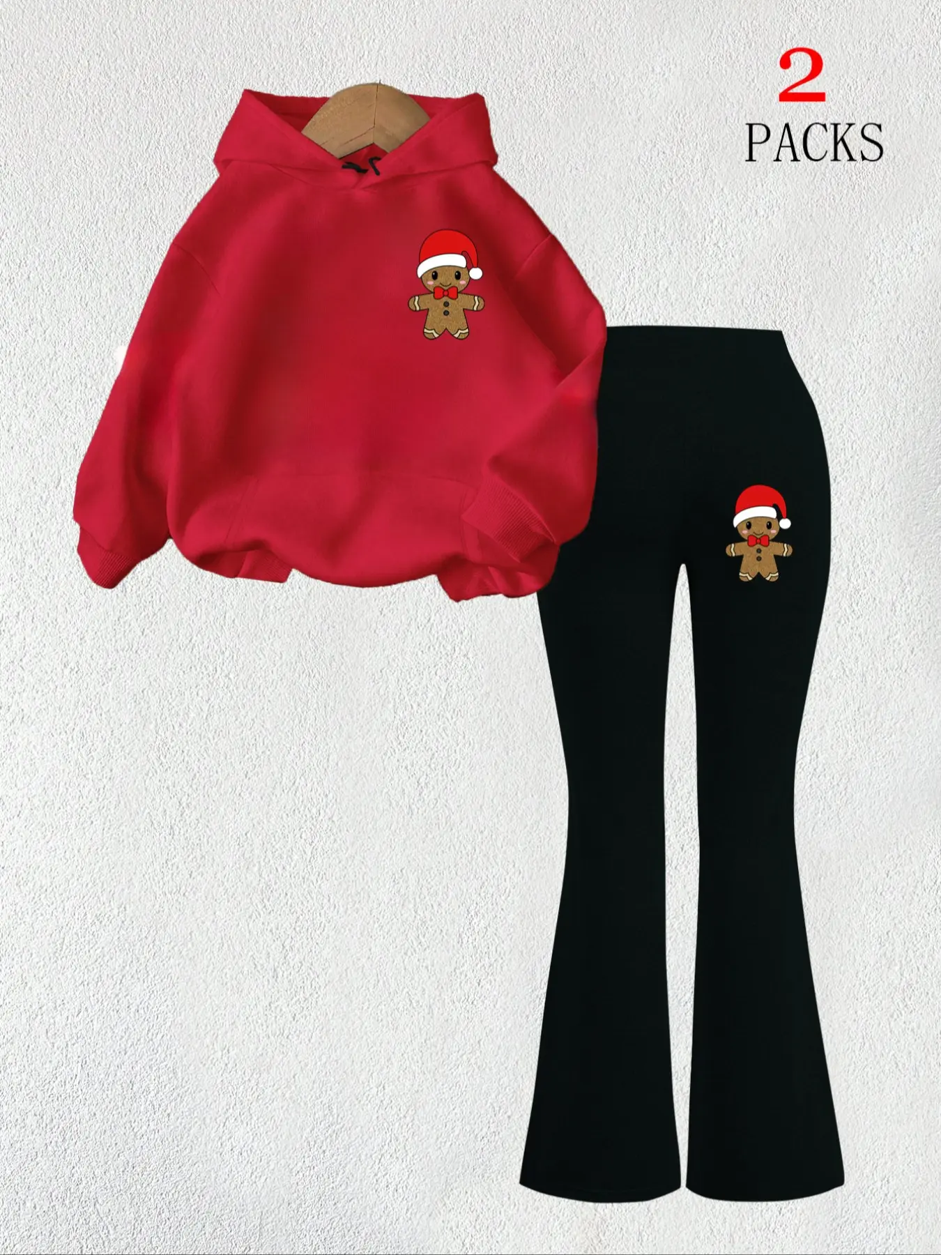 Women's Christmas Gingerbread Pattern Warm Sweatshirt Set, Casual Loose-Fit Flared Comfortable Pants, Summer Fashion Outfit