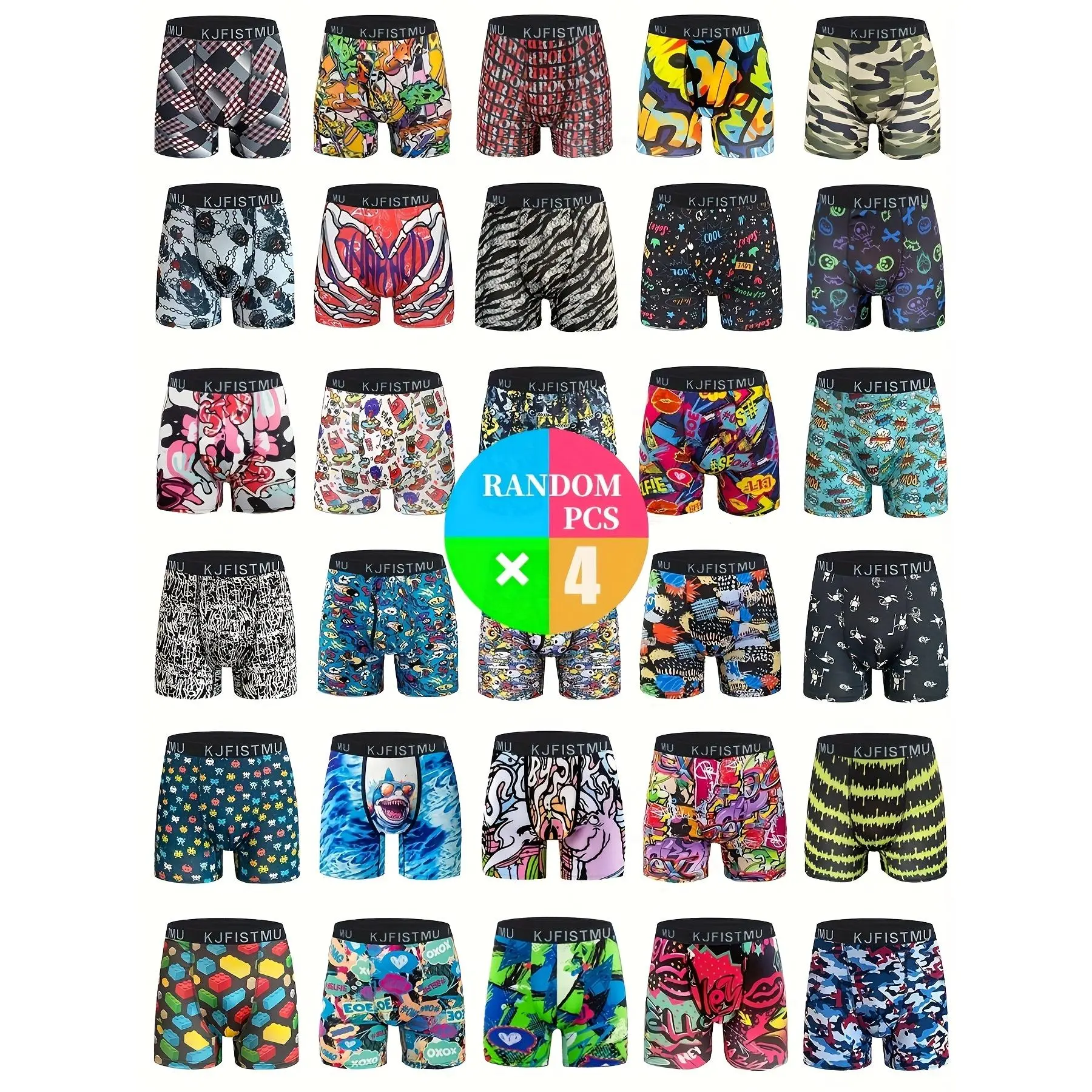 [Quick Dry Boxer Briefs] 4pcs Men's Boxer Briefs - Comfortable Fit, Breathable And Quick Dry, Fashion Print Graffiti Sports Menswear Mixed Color Socks Operator Street Style Underwear Outfit