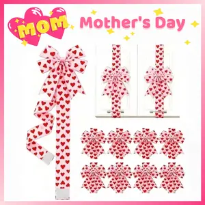 Polyester Large Contemporary Love Heart Peel-Stick Bows, 4/8 Pcs Pink Festive Decor for Christmas Cabinet, Mother's Day Window Home & Kitchen Supplies