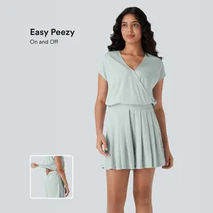 Halara V-Neck Short-Sleeve Side-Pocket Waffle Casual Sports Jumpsuit - Easy Peezy Edition