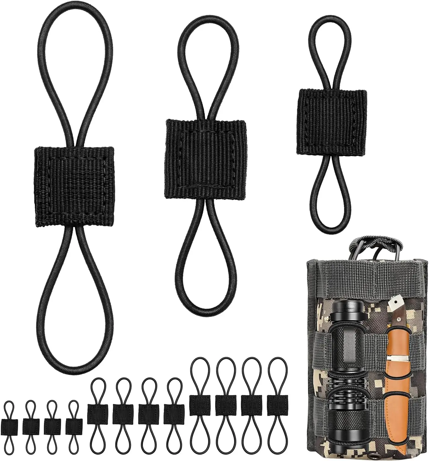 15-Piece Tactical MOLLE Attachment Set, 3-Size Elastic Webbing Straps for Backpacks and Outdoor Bags