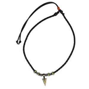 Trafalgar Cheyenne Tribal Triangle and Beaded Vegan Leather Adjustable Necklace, Bracelets