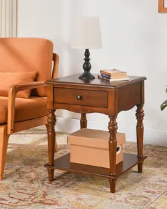 American Retro Side Table | Drawer + Open Shelf Must - Have For Living Room/Bedroom, Tall American Side Table | Drawer For Privacy + Bottom For Books Sofa - Side Must